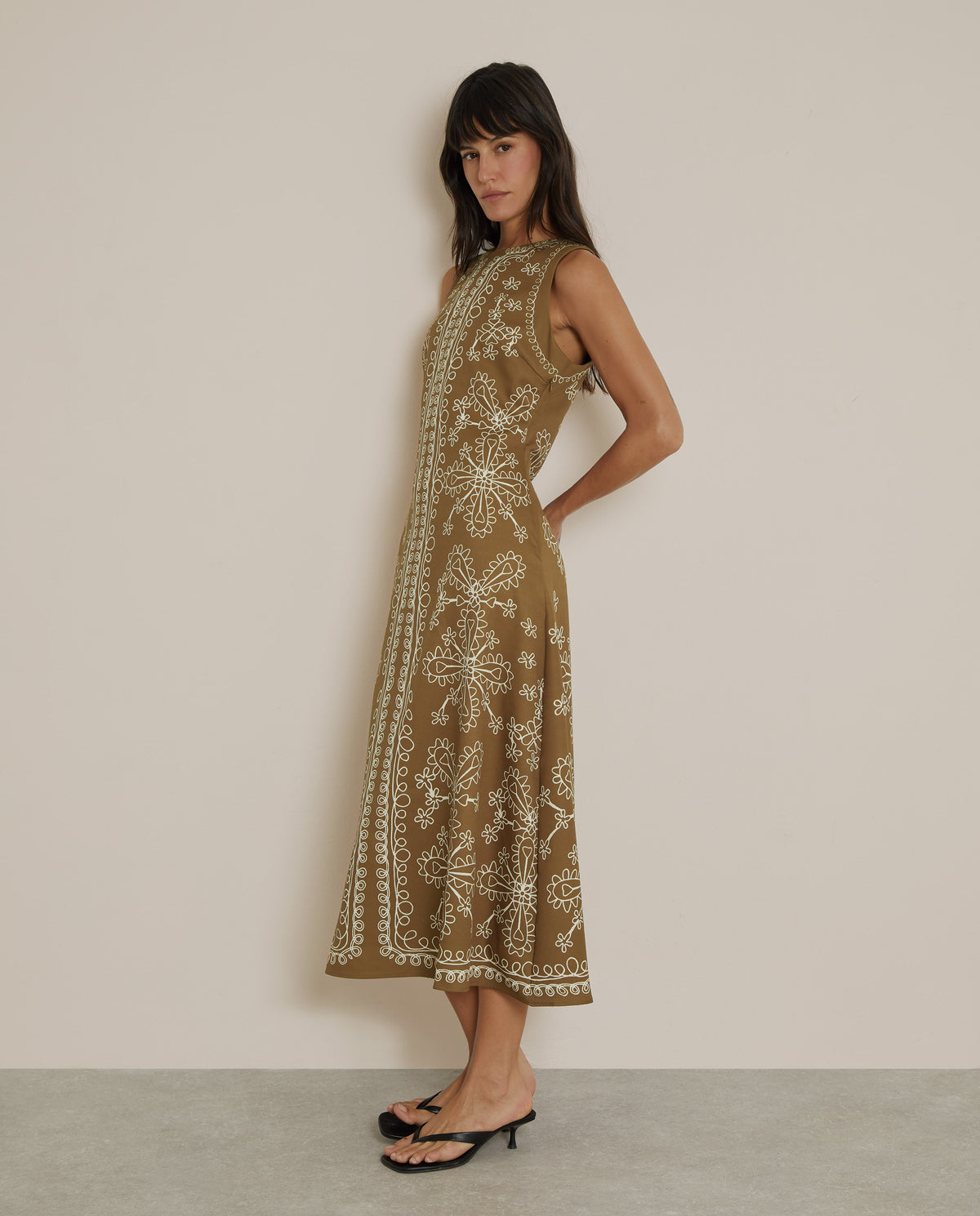 EMBROIDERY-PRINT MIDI DRESS